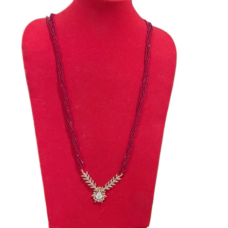 Tilahari Mangalsutra Necklace for Women, Traditional Nepali Handmade Religious Jewelry with Gold-Plated Pendant and Red Potey Beads, Ethnic, Gold-Plated Locket, Handmade Shiny Beads, Female, Metal Coating, Handmade Craft, Beautiful Handmade Shiny Beads