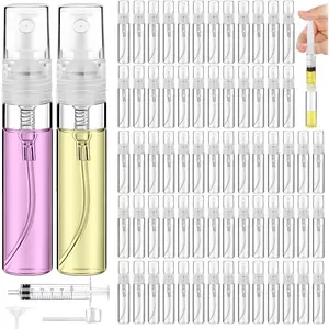 60 count 5ml Mini Spray Bottle, Portable Clear Plastic Spray Bottle, Empty Fine Mist Refillable Perfume Atomizer, Small Sample Containers for Cleaning, Travel, Essential Oils