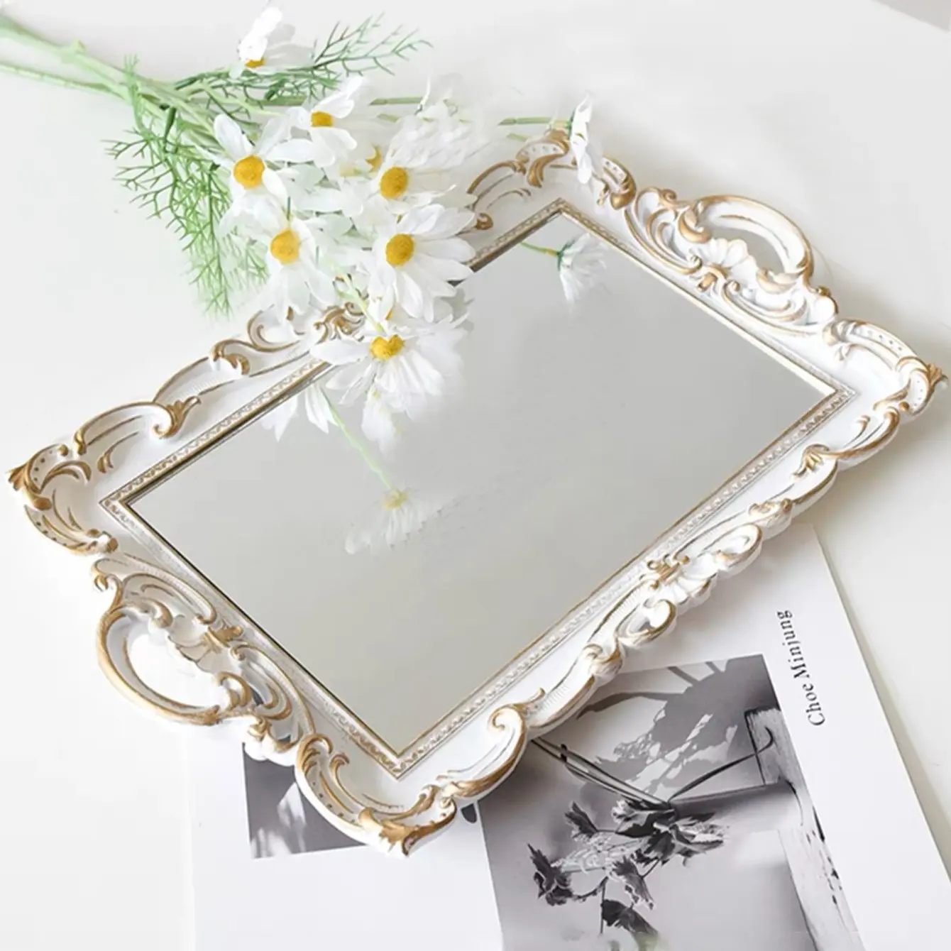 Vintage Retro Style Decorative Tray, Plastic Mirror Stand, Sweet Treats Display, Wedding Props, DIY Craft, Home Decoration