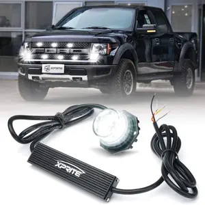 Hideaway Strobe Lights White LED Strobe Light Kit with 14 Flash Patterns Grill Strobe Lights for Trucks Surface Mount Headlight Taillight Emergency Warning for Work and Tow Vehicles