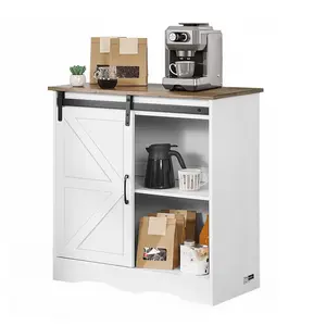 VEVOR Coffee Bar Cabinet 3-Tier Coffee Bar Table with Barn Doors Brown White