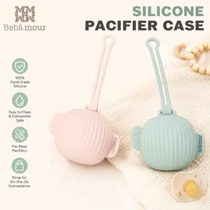 #Summervibes Bebamour Silicone Pacifier Holder Case Portable Pacifiers Storage Pacifiers Container Safe and Soft Material Silicone Pacifier Bags Grey Pink