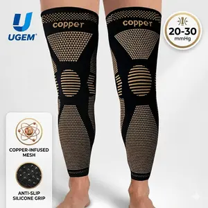 UGEM 20-30mmHg Copper Compression Sleeves for Varicose Veins & Swelling - Non-Slip Full Leg Support (Medias para Circulación y Varices)