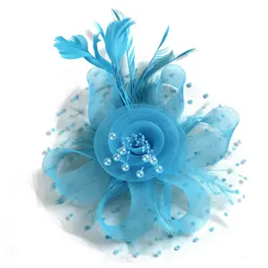 Vintage Women Feather Flower Fascinator Hat Ladies Hair Accessories Wedding Party Floral Mesh Veil Headband Hairpin