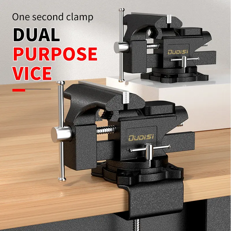 3.5-inch adjustable quick-action bench vise, a versatile heavy-duty vise with a dual-purpose design; the table clamp features a flexible 270° rotating locking base, making it ideal for craft projects, mold clamping, and repair tasks