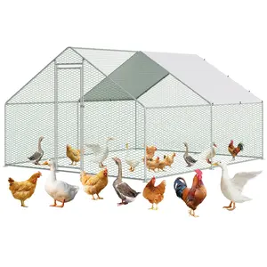 Large metal chicken coop, large chicken runs for yard with waterproof and UV-resistant cover, walk-in chicken coop for outdoor use (9.8 ft L × 13.1 ft W × 6.5 ft H)