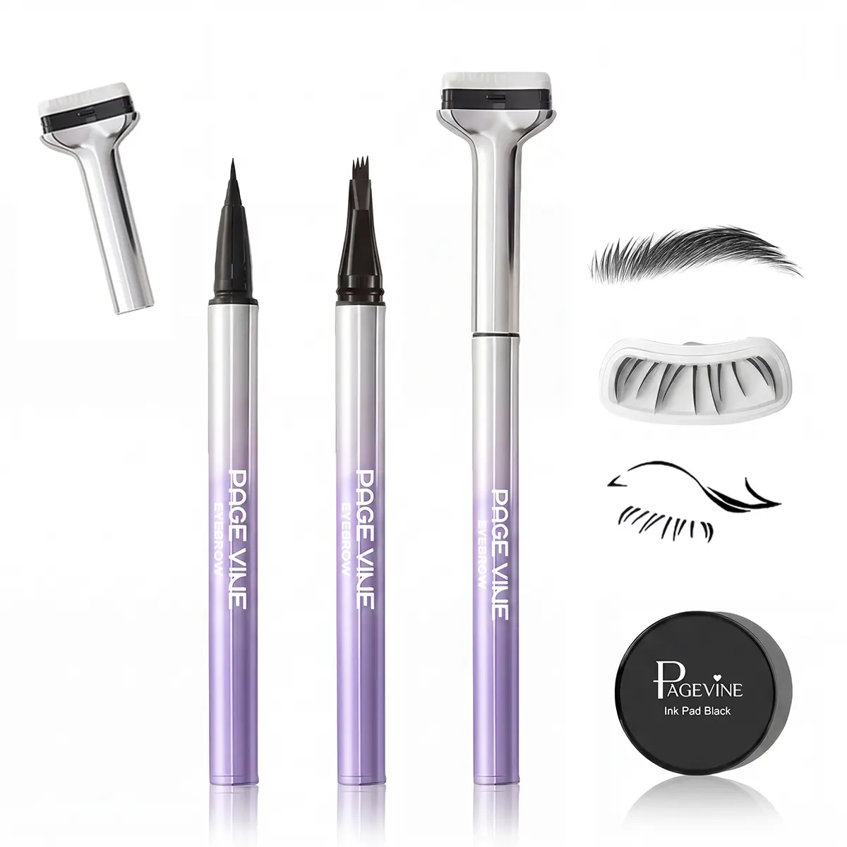 Lower Lash Stamp Makeup Kit 4 in 1 with Eyeliner Pen Brow Pencil and Lash Tool, Quick Dry Smudge Proof Waterproof Ink, Easy Symmetrical Under Lash Stamping for Natural Soft Glam Makeup Looks.