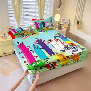 Numberblocks character printed fitted sheet set,Includes 1 Fitted Sheet & 2 Pillowcases without Filler,Soft and comfortable bedding,Featuring fun and adorable characters,A perfect gift for children and teenagers.
