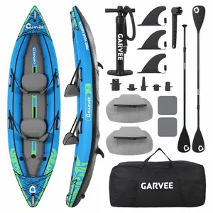 2 Person Inflatable Kayak, Fishing Kayak for Adults Portable Touring Kayak with Padded Seat, 3 Fins, Hand Pump, Carry Bag, Repair Kit, 12.5 FT 450 LBS Weight Capacity outdoorfun paddle board
