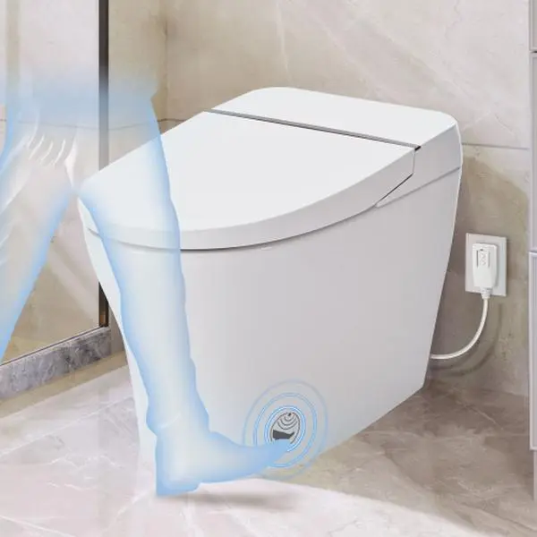 Bellemave  Heated Seat Smart Toilet without Bidet, Upmarket Compact Dual Flush Toilet 1/1.28 GPF, Tank less toilet with Adjustable Temp Heated Seat, Foot sensor Flush, White Night Light, Knob Control,Auto Flush, Ceramic
