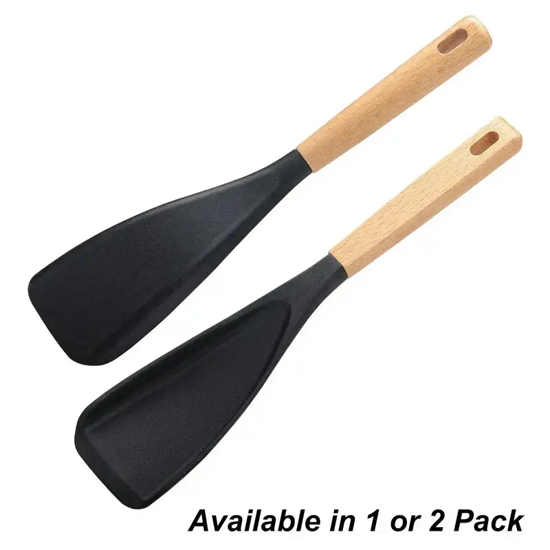 Silicone Cooking Utensil Set, 2 Counts Nonstick Cooking Spoons with Wooden Handles, Kitchen Tools and Gadgets, Kitchen Cooking Utensils for Mixing, Scooping and Scraping, Nonstick Cooking Spoon, Kitchen Utensils Gadgets