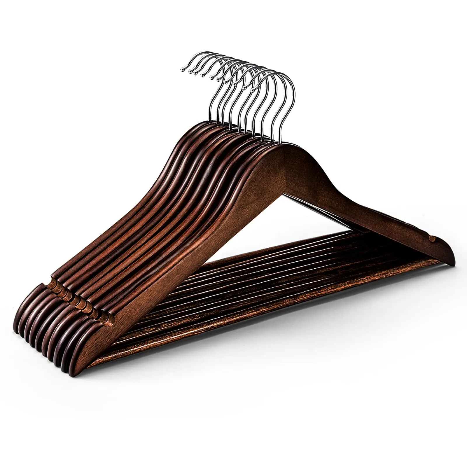 High end solid wood hangers for home use, retro and traceless design, anti slip and load-bearing strong clothes hanger, pants rack suitable for wardrobe storage, clothing store display, elegant clothes hanger wholesale, Yoga Pants Hangers
