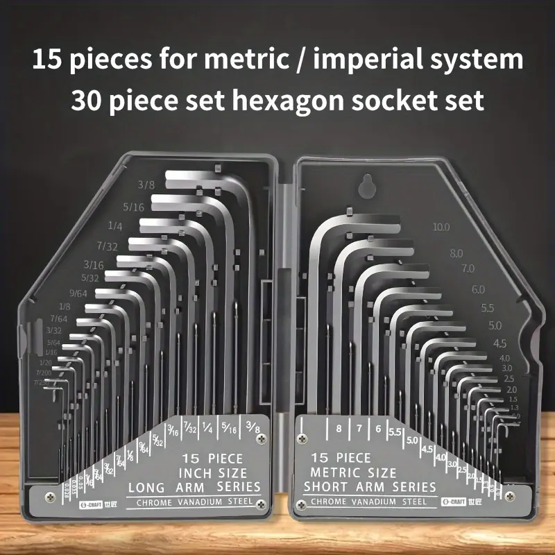 30pcs Hex Key Allen Wrench Set Metric & SAE Long Arm Tool Kit for Bike Car Repair Multifunctional Wrench Set Hex Wrenches