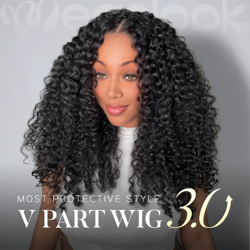 250% Density Megalook V Part True Scalp Bomb Afro Kinky and Burmese Curly Glueless Human Hair Wig PLus Crochet Hair Flexi-Fit Drawstring Minimal Leave Out Quick Weave Wig