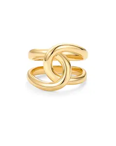 PAVOI 14K Gold Plated Chunky Interlock Statement Ring for Women - Interloop Band Thick Link Stackable Rings