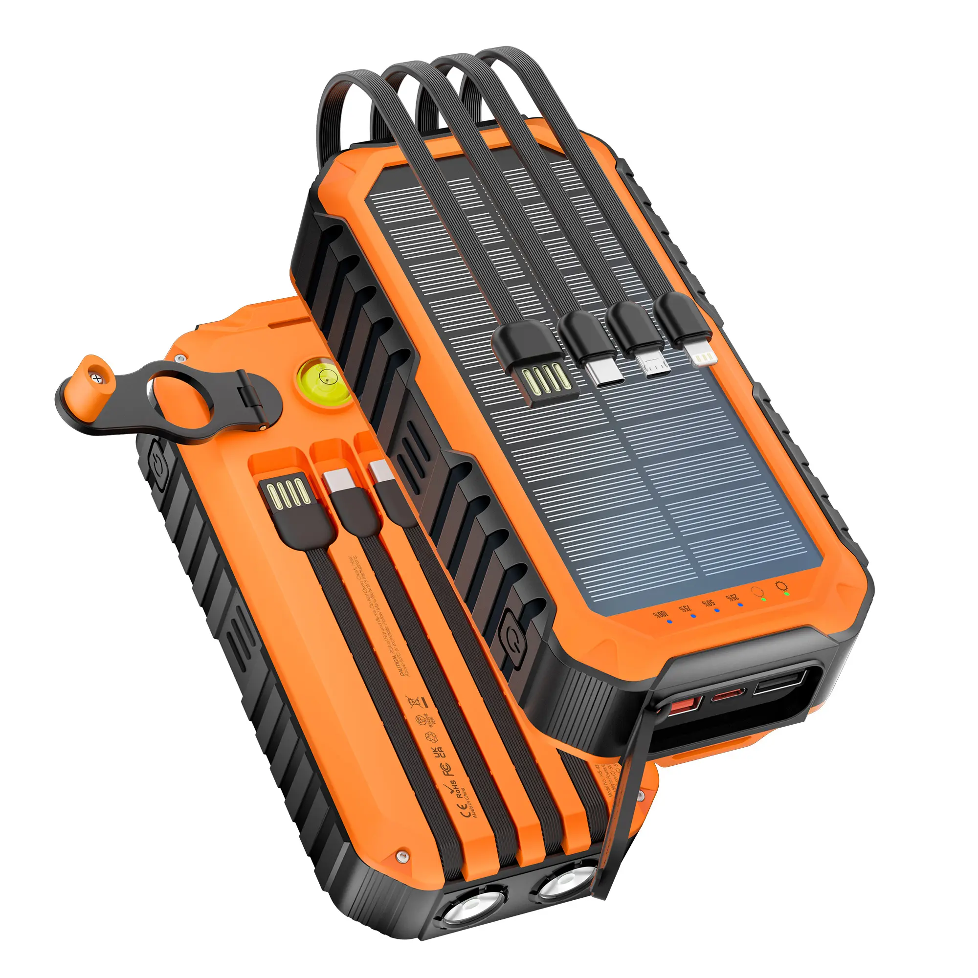 citicr Solar Charger Power Bank 40000mAh Built in 4 Cables and Hand Crank, Portable Charger 22.5W Fast Charger 6 Outputs & 2 Inputs External Battery Pack with Bright Flashlight and Compass，Level gauge,back to school,back to school haul