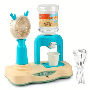 Summer Toy Water Dispenser Mini Children's Multi-Function Rechargeable Water Dispenser with Fan Mobile Phone Holder, Play House Toy