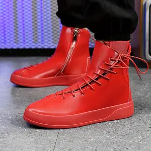 UOSO Men's Shoes for The Spring, Summer And Autumn Of 2026, There Are Niche Designs Of Red High-top Shoes for Men, Shiny Thick-soled Casual Boots, Trendy British Style, Anti-slip, Wear-resistant And Height-increasing Sports Shoes
