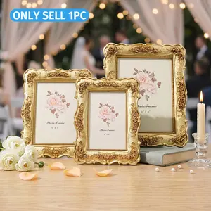 Elegant European Style Rose Relief Photo Frame, Gold Plated Frame, 3D Floral Design Picture Display, Perfect for Home Decor & Photography Props, Decoration