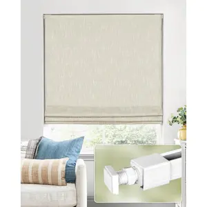 Cordless Roman Shades, 100% Blackout, No Tools/Drill Required, for Indoor Windows, Beige, Fits 34" Wide × 64" High