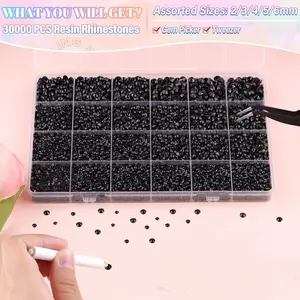 24 compartments, 30,000 resin black crystals, used for handmade DIY decorative items. Loose flat bottom, suitable for decorating various handicrafts, nail care products and accessory sets. Comes with tweezers, magnetic pens and a free gift., Diy Crafts, F