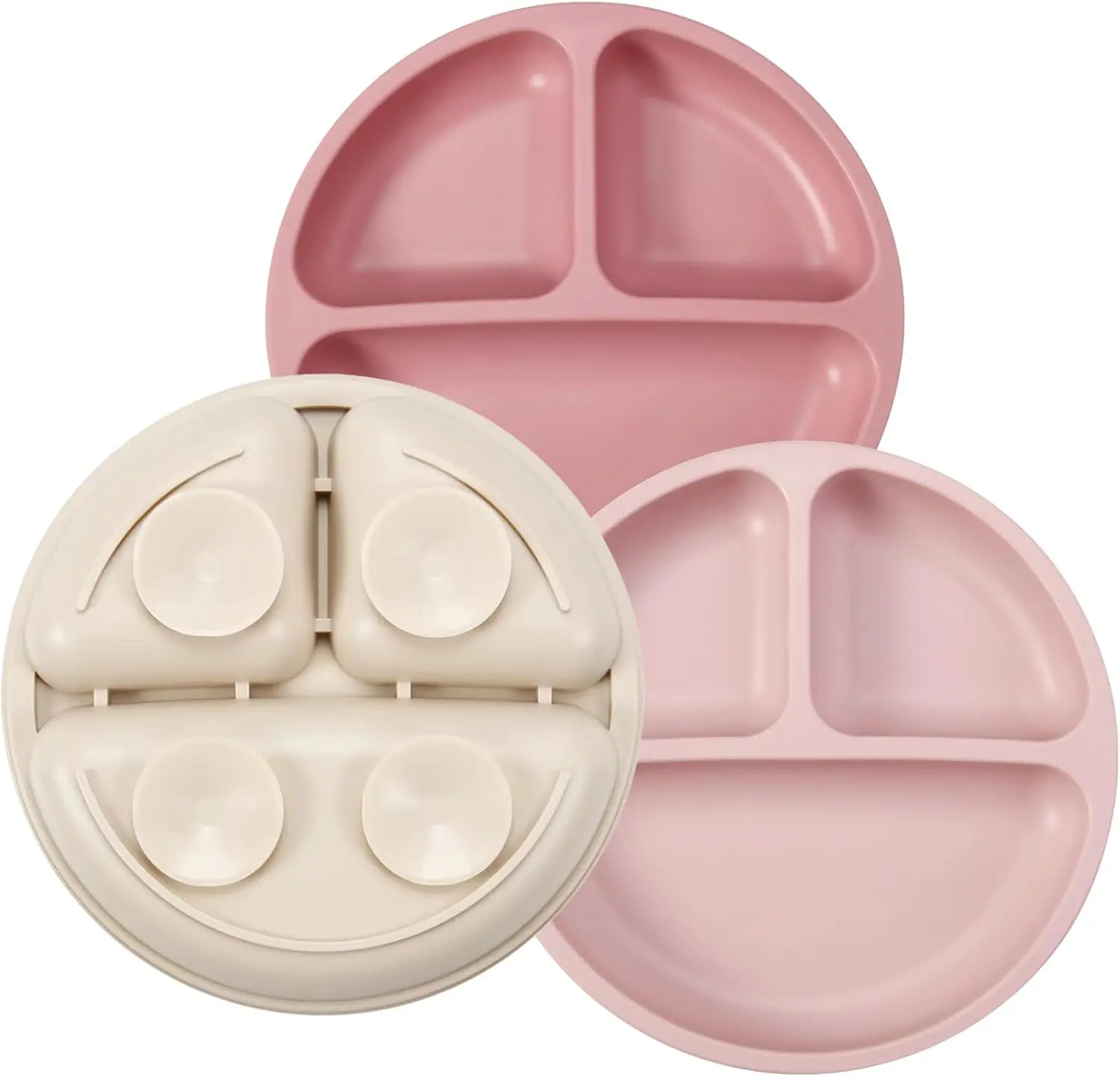 3 Pack  Plates,  Divided Suction Plate for ,   -Grade  Unbreakable  Plate (/Linen/Light )