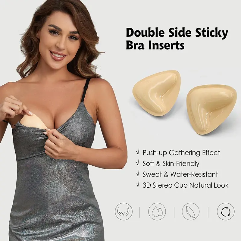 Charm Studio 1/2 Pair Ultra Boost Inserts Double-Sided Adhesive Pads Sticky Bikini Padding Inserts for Sports Bra Swimsuit Partywear Womenswear Bridal