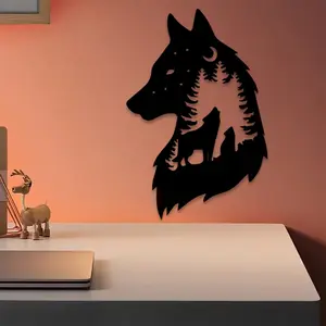 1pc Wolf Family Metal Wall Art, Wolf Family Statue Mural, Perfect for Living Room Wall, Christmas Decor, Ideal Gift for Homeowners, Weather-Resistant Metal, Modern Art Design