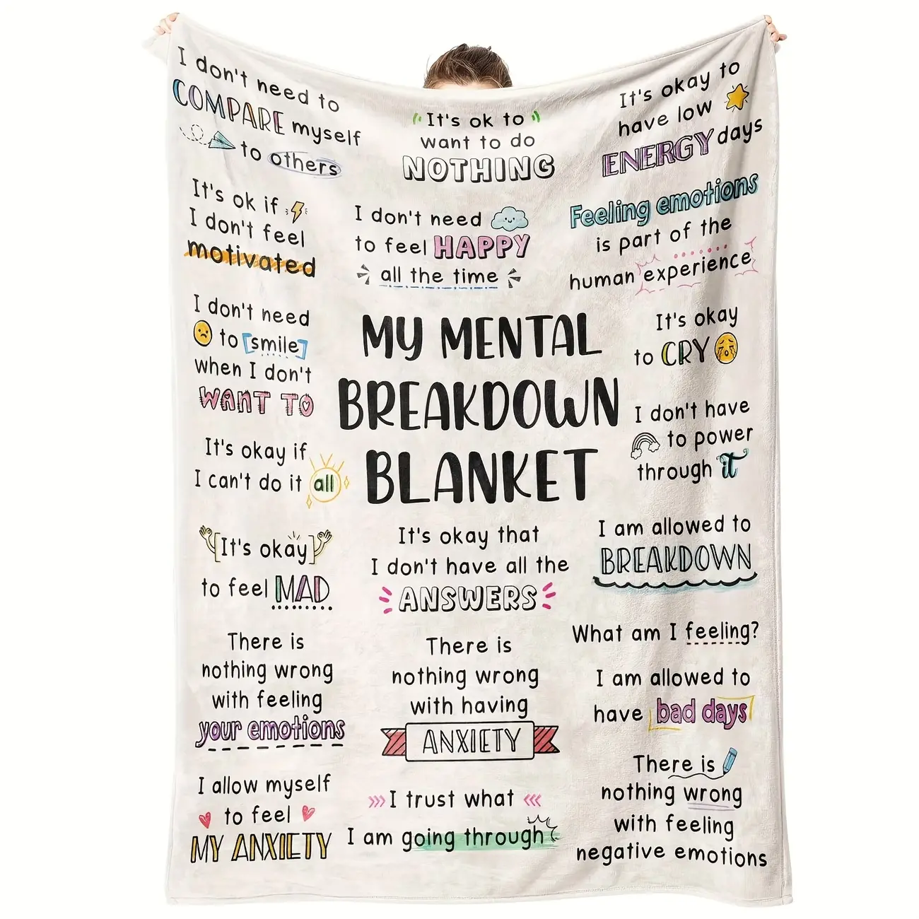 1pc Soft French Country Decor Inspirational Affirmation Print Blanket - Breathable Durable Flannel Throw, Adult Anxiety Support Mental Health Gift, Machine Washable, All Seasons Use