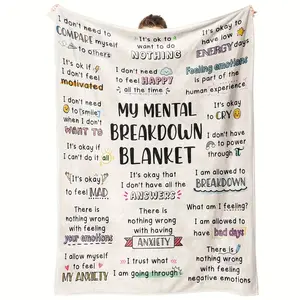 1pc My Mental Breakdown Blanket – Emotional Anxiety Support Relax Throw for Men & Women, Inspirational Mental Health Gift with Positive Affirmations, Flannel Material, Machine Washable, All-Season Use