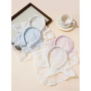 2026 New 4Pcs Mesh Embroidered Lace Triangle Scarf Solid Color Sweet Versatile Hair Accessories Bangs Fixing Headwear Travel Vacation Decor summervibes