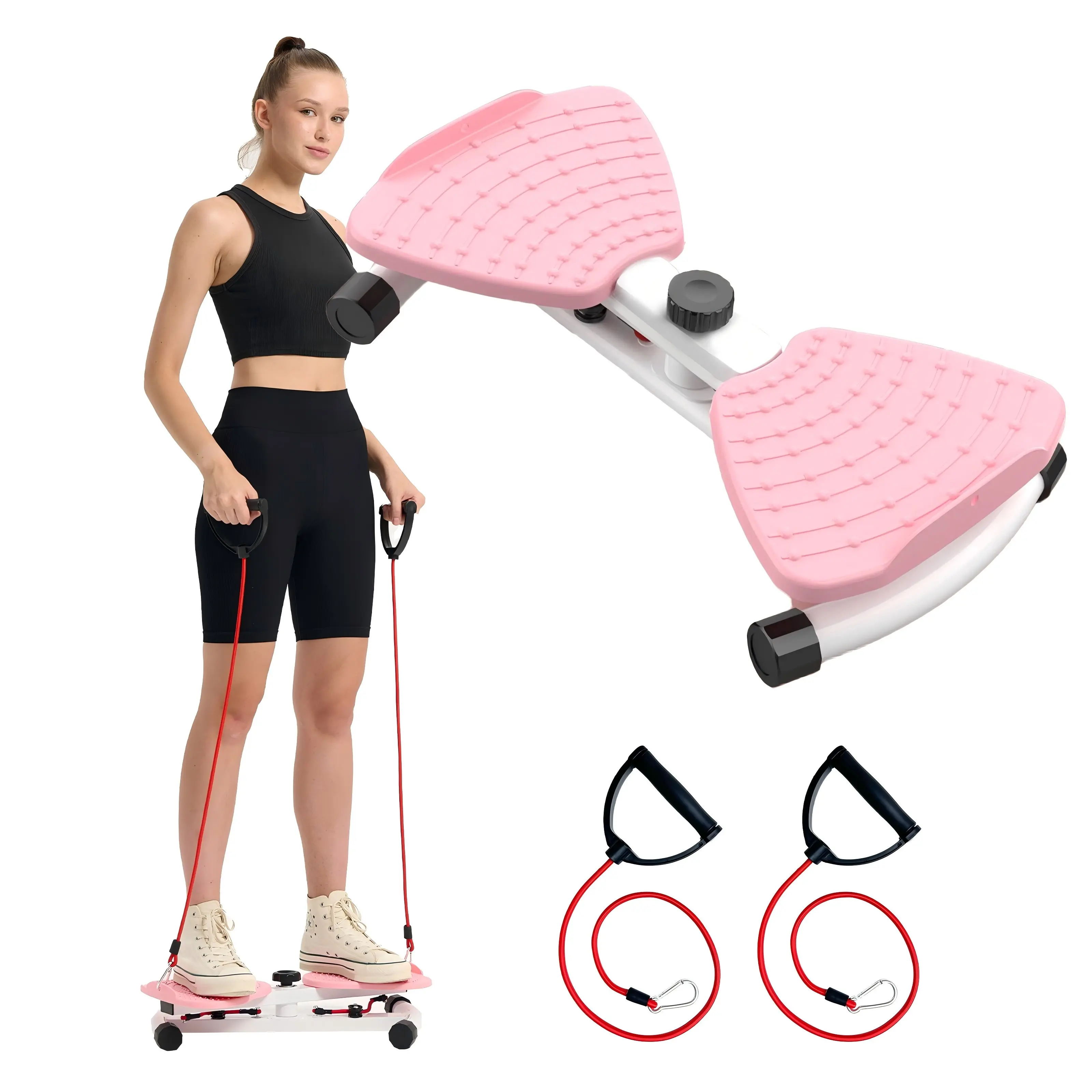 Waist Twisting Board & Stepper, Non-Slip Portable Core & Abs Trainer for Women's At Home Gym, Aerobic Exercise Equipment with Resistance Bands, At Home Gym Equipment