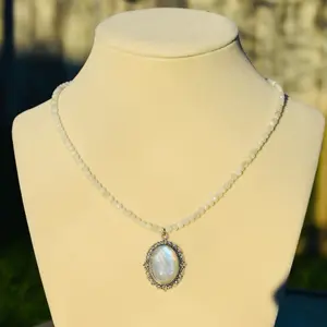 3mm Faceted Gemstone Necklace with Matching Pendant - Elegant Beaded Chain & Detailed Pendant Design 16in with 2.3in extender