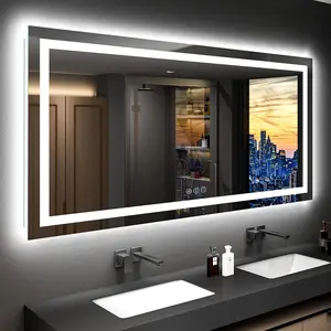 LED Bathroom Vanity Mirror for Wall with Anti-Fog, Dimmable Rectangle Mirrors with Front Light and Backlit, Memory Function, Tempered Glass, Shatter-Proof, Horizontal & Vertically