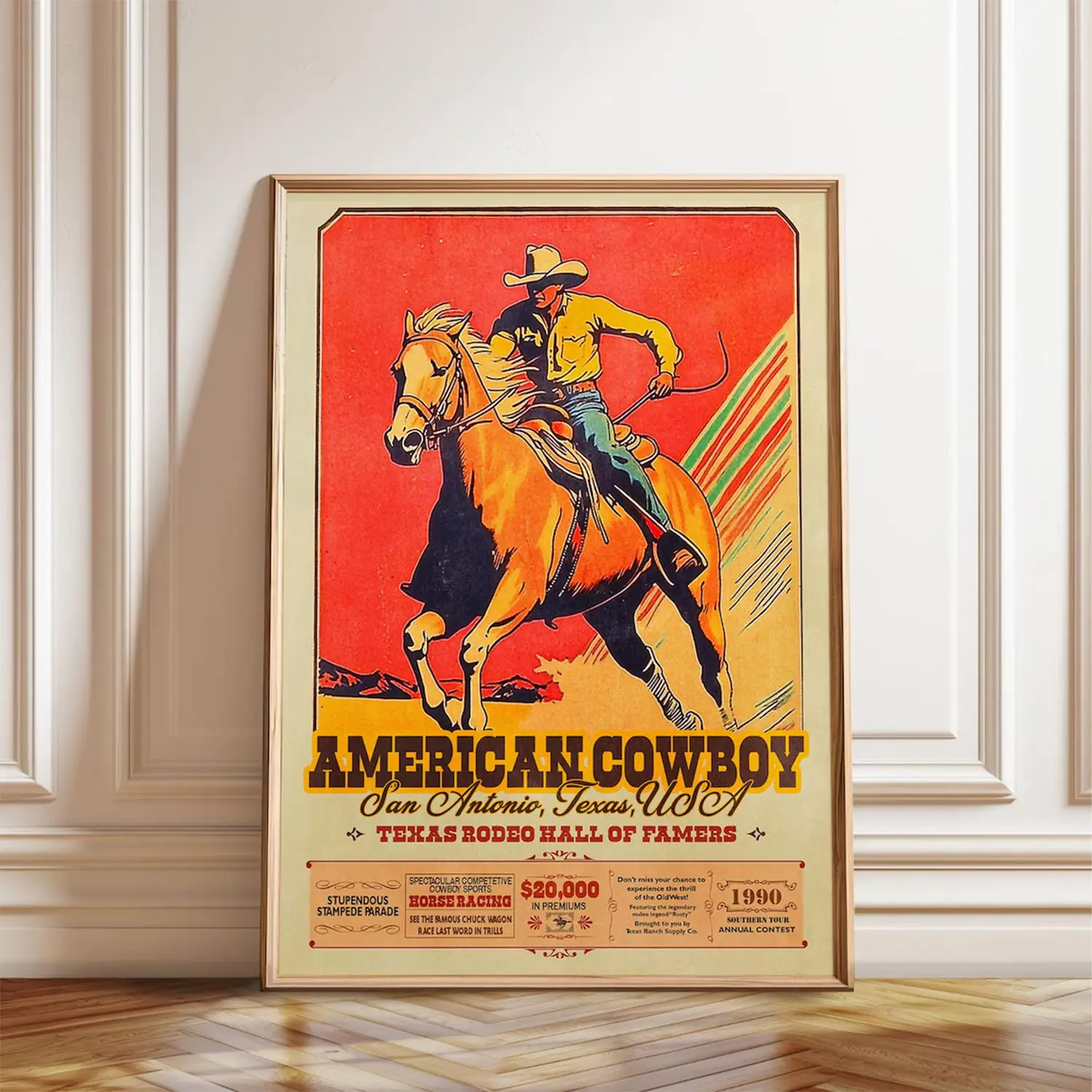 American Cowboy Rodeo Poster, Texas Hall of Fame Print, Vintage Western Art, Home Decor
