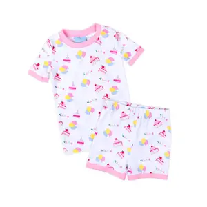 Birthday Cake Short Pajamas - Soft Knit Girls Bday PJ Set