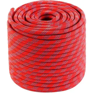 Static Climbing Rope, 3/8 Inch x 100ft Outdoor 48 Strands Polyester Rope for Rappelling Arborist Swing Rescue Safety Escape Hiking Camping Mountaineering Caving Emergency, Red