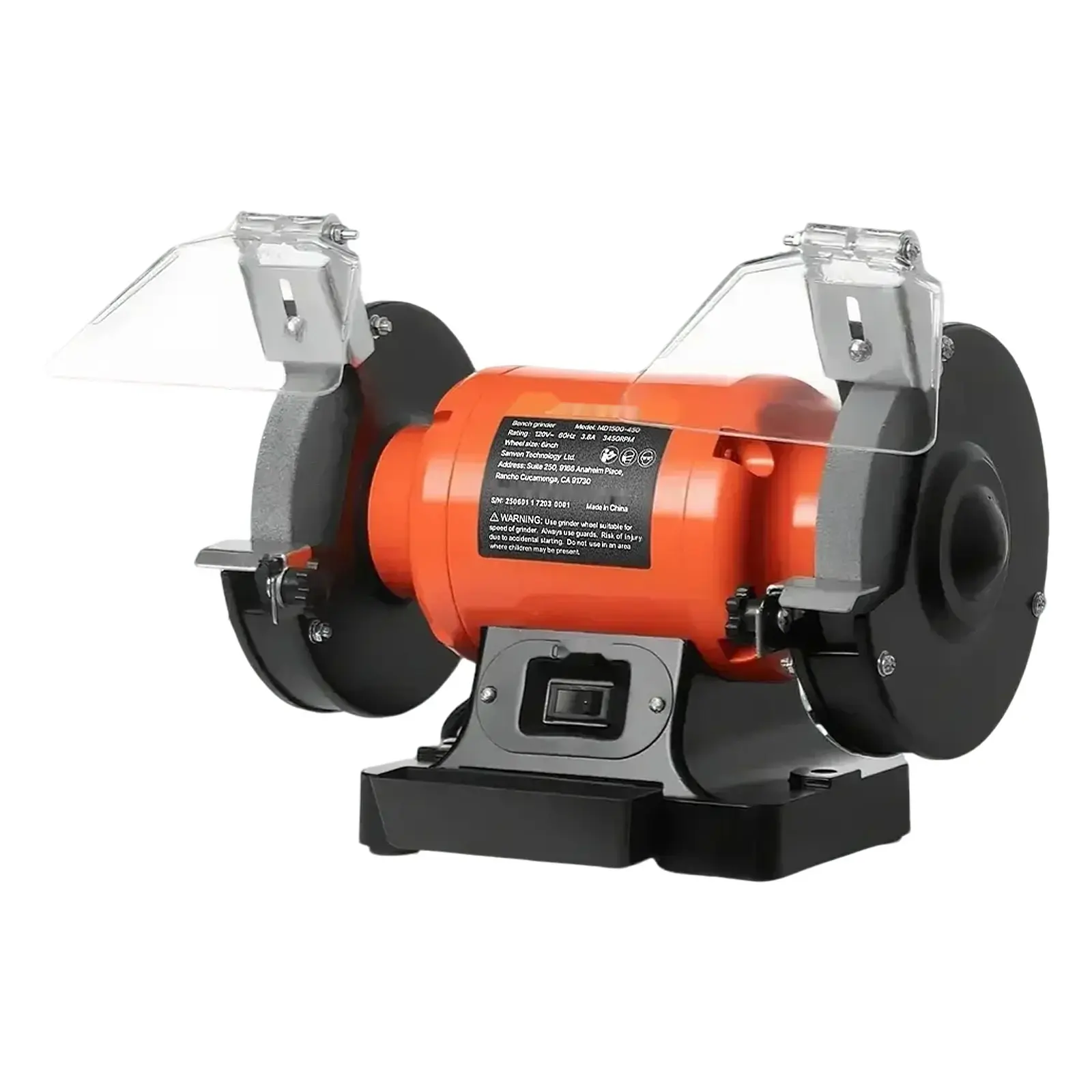 6-Inch Bench Grinder with 450W Motor and 3450 RPM High-Speed Performance, Durable Cast-Iron Table, Adjustable Tool Rest, Wheel Guard, and Versatile Sharpening for Metalworking, Deburring, Grinding, and Finishing Tasks