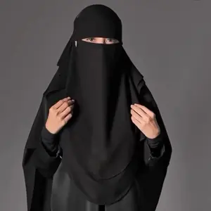 Beautiful Georgette febric 2 layer niqab piping Nosepiece with flap with locket in black Size: 26*22