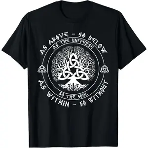 Women's 100% Cotton Short-Sleeve T-Shirt, Breathable Casual Comfortable Fabric, Celtic Tree Of Life "As Above So Below" Spiritual Yoga Top