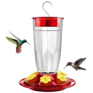 Kingsyard Hummingbird Feeder for Outdoors Hanging - 6 Bee Guard Feeding Ports & Built-in Ant Moat, Wild Bird Feeder for Outside Garden Yard Patio 16 Oz
