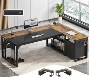 71" Reversible L-Shaped Executive Desk with Power Outlet & File Drawers, Large Computer Gaming Desk with Pegboard & CPU Stand, Modern Home Office Workstation