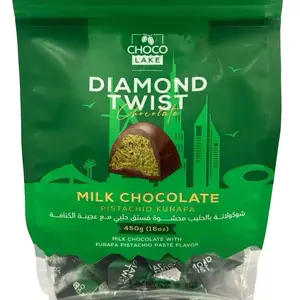 Choco Lake Diamond Twist - Mini Dubai Chocolate Twists BIG PACK 450g Milk Chocolate with Pistachio Kunafa Flavor Snack Dessert