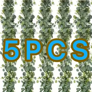 Five-Piece Set 180cm Artificial Eucalyptus Tree & Woven Basket Floral Arrangement, Perfect for Weddings, Events, Home Decor, All-Year Use