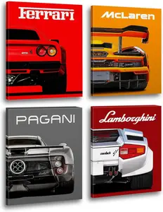 Modern Car Posters Classic Supercar Wall Art Prints Cool Racing Ferrari Lamborghini McLaren Pagani Canvas Posters for Man Cave Boys Room Wall Decor Sports Car Art Prints for Living Room Bedroom Office Decor