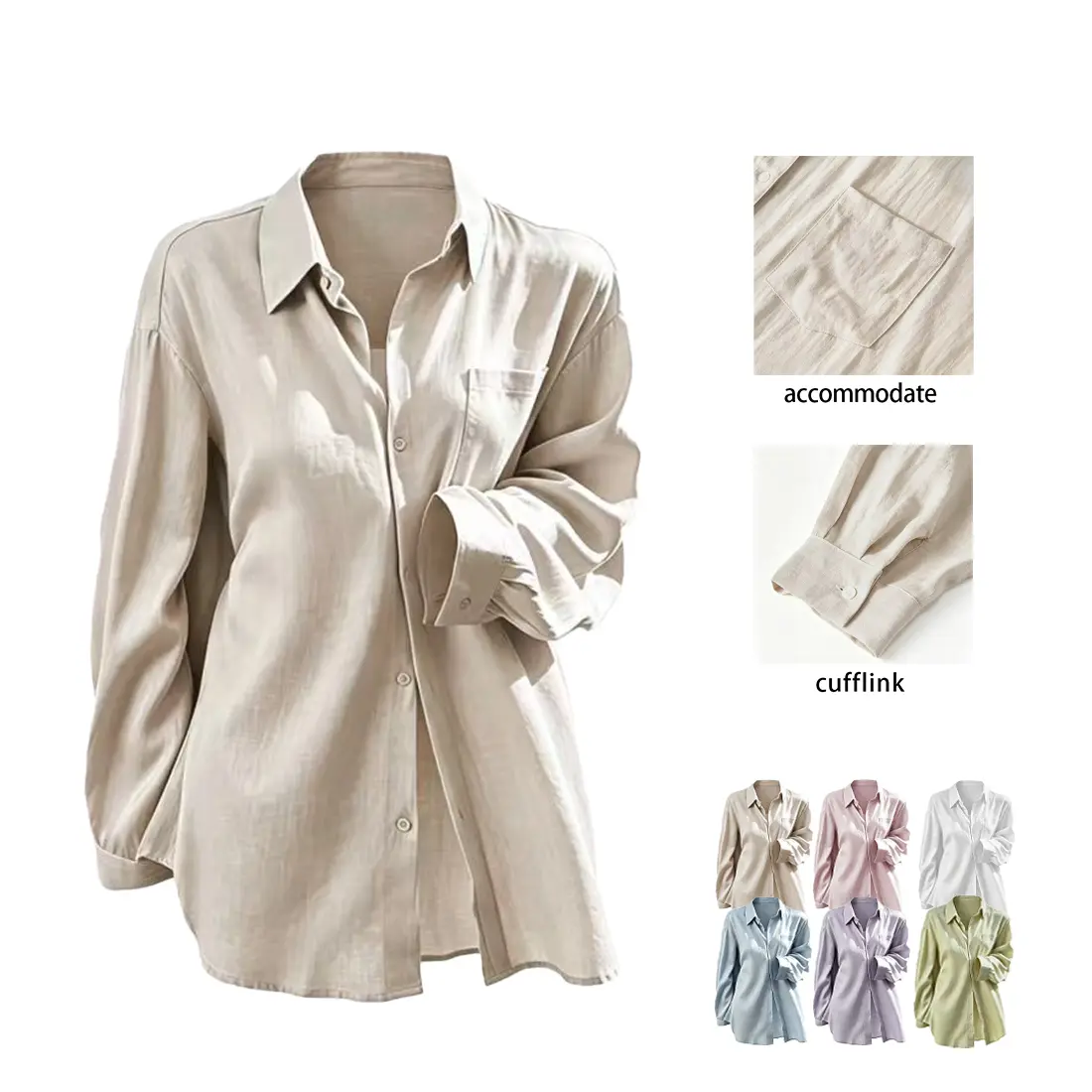 Women’s single-breasted shirt, loose fit, autumn button-front long-sleeve outerwear, fashionable women’s clothing, back-to-school, back-to-school shopping, everyday wear, women’s top, turn-down collar