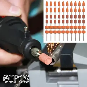 [Hand Tools Kits] 60 Pack Grinding Stone Set 1/8" Shank,Sanding Drill Bit for Rotary Tool Flap Wheel for Grinding,Polishing,Deburring Ferrous Metal,2 Shaped and 3 Sizes(Orangage,Aluminum Oxide)