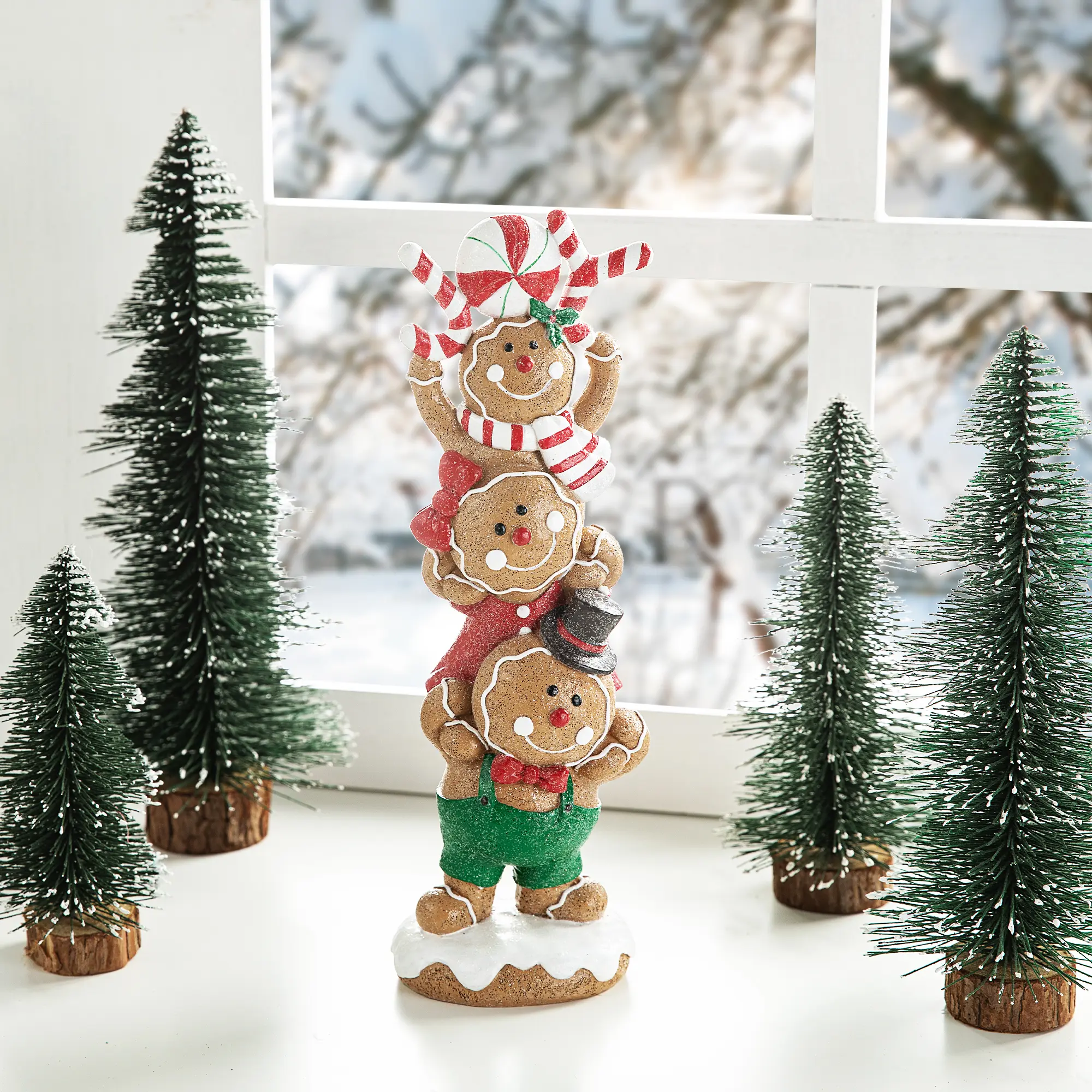 Glitzhome 12.5"H Modern Christmas Resin Stacked Gingerbread Table Decor, Holiday Party Decor, Festive Home Decoration, Decorations and Ornaments