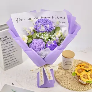 Mother’s Day Gift, Handmade Crochet Flower Bouquet with Carnation, Tulip & Rose Puff, Graduation Gift, Birthday, Anniversary Gift for Her, Girlfriend, Wife, Friend, Includes Greeting Card, 11x11 Personalized Decorative Yarn