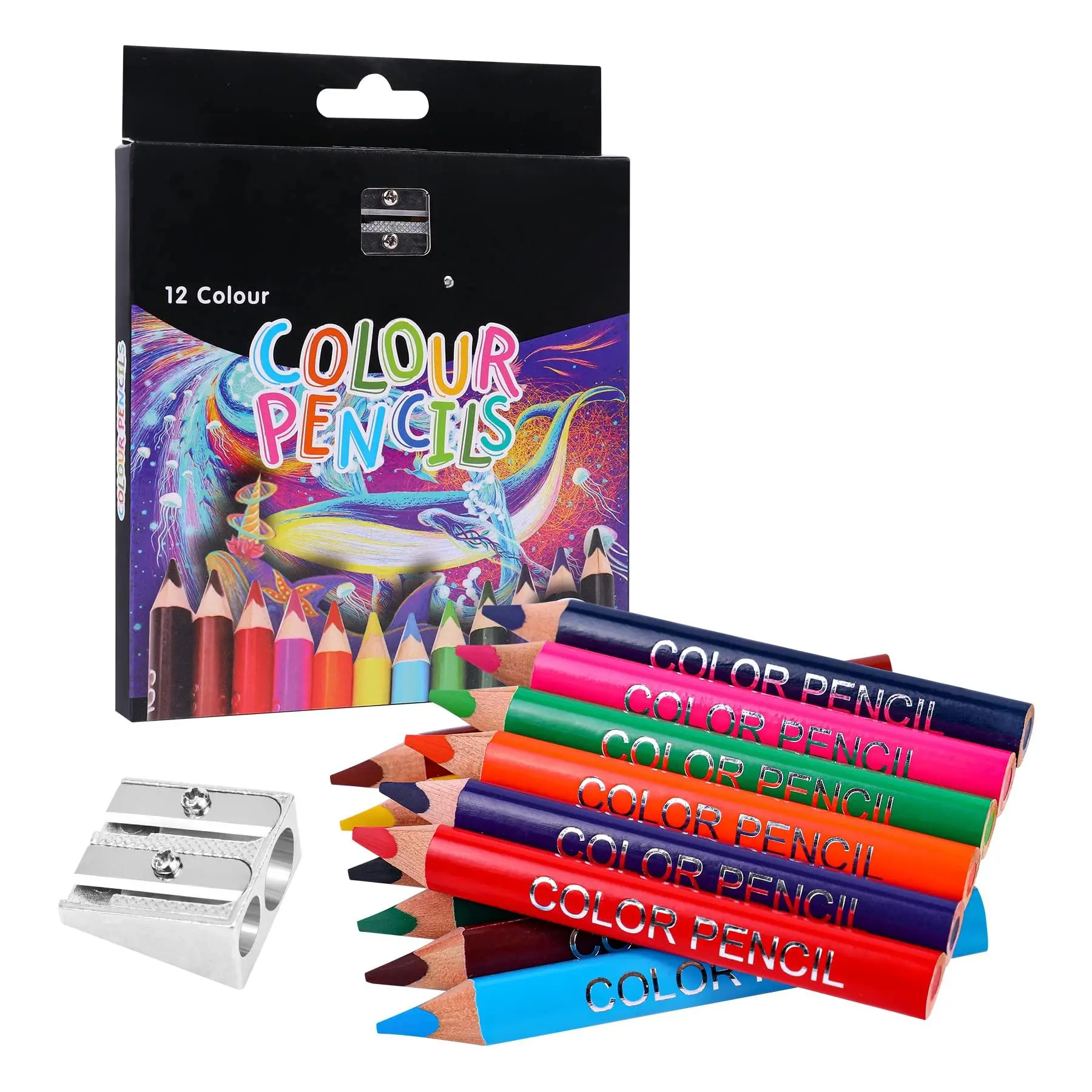 Triangular Color Pencils  Short Fat Pre-sharped Colored With Pencil Sharpener And Eraser For Student Drawing Doodling(12 Colors)